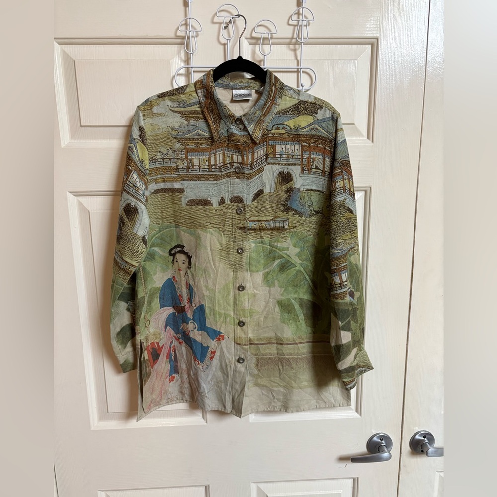 VTG RARE 90’s Chico’s Asian Inspired Button Down Shacket